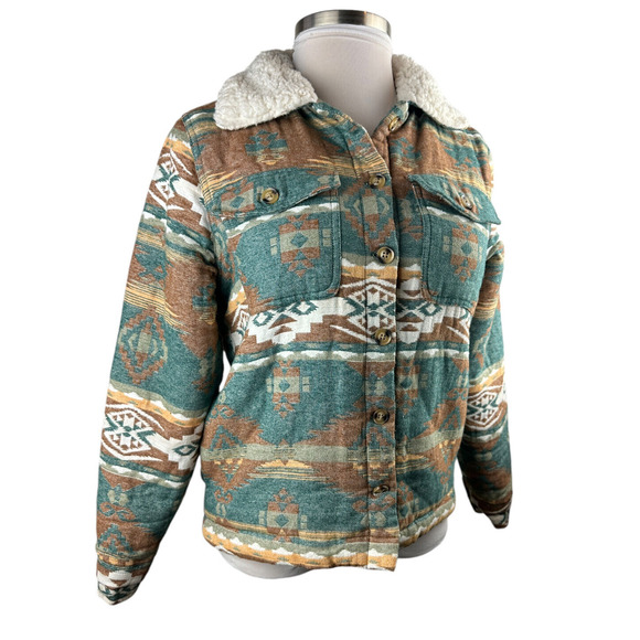 BKE Aztec Print Shacket Southwestern Shirt Jacket Sherpa Western Button Medium - Picture 3 of 11